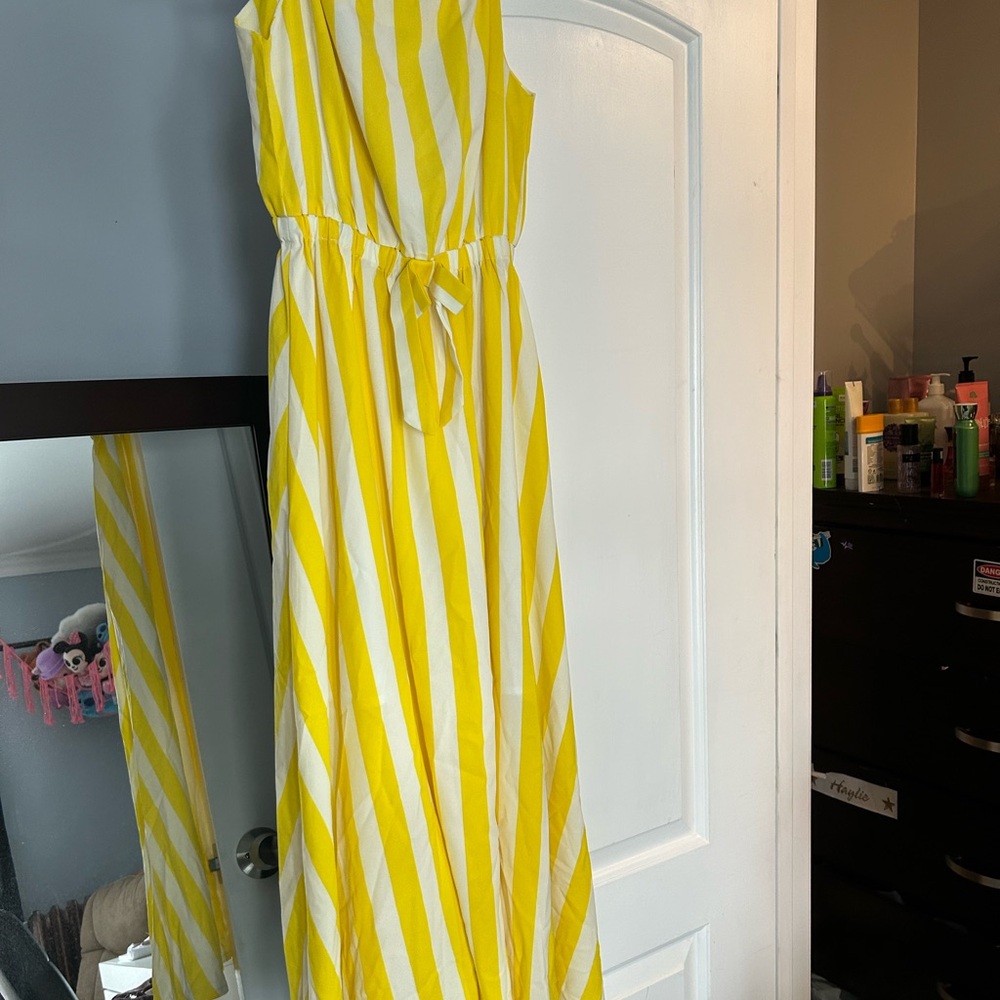 Yellow and White Striped Maxi Dress
